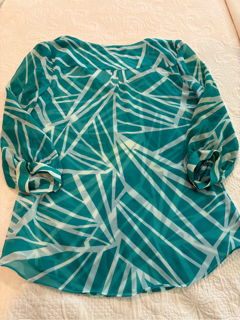 Womens Teal Geometric Sheer Blouse by Banana Republic